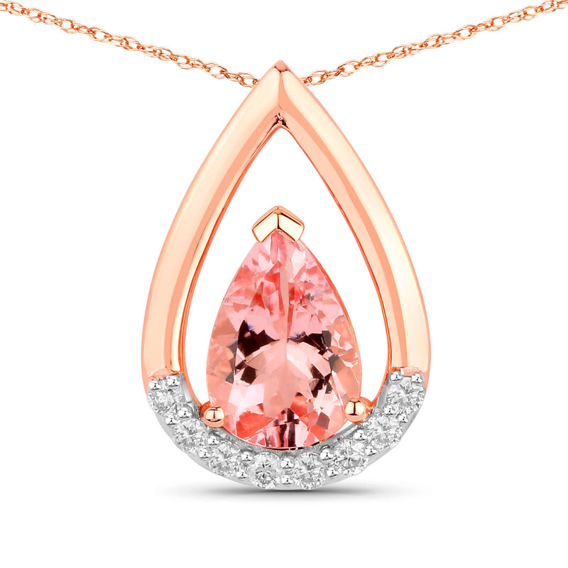 1.23 Carat Genuine Morganite and White Diamond 14K Rose Gold Pendant