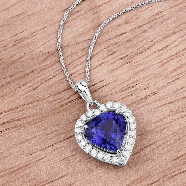 3.74 Carat Genuine Tanzanite and White Diamond 14K White Gold Pendant