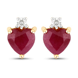 2.06 Carat Genuine Ruby and White Diamond 14K Yellow Gold Earrings