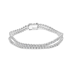 18K White Gold 5 3/5 Cttw Natural Diamond Double Row Link Tennis Bracelet (G-H Color, VS1-VS2 Clarity) - 7" Inches