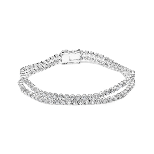 18K White Gold 5 3/5 Cttw Natural Diamond Double Row Link Tennis Bracelet (G-H Color, VS1-VS2 Clarity) - 7" Inches