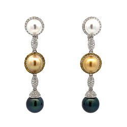 3.09ct Tahitian Pearl Dangle Earrings 18KT White Gold