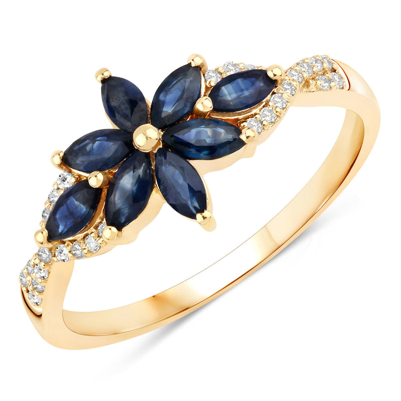 0.76 Carat Genuine Blue Sapphire And White Diamond 10K Yellow Gold Ring