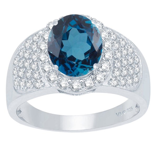 V3 Jewelry Natural London Blue Topaz & White Topaz Halo Ring