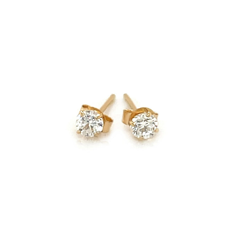 14k Yellow Gold Stud Earrings with White Hue Faceted Cubic Zirconia