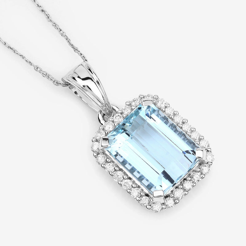 5.11 Carat Genuine Aquamarine and White Diamond 14K White Gold Pendant