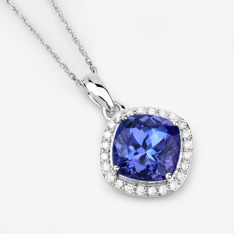 3.31 Carat Genuine Tanzanite and White Diamond 14K White Gold Pendant