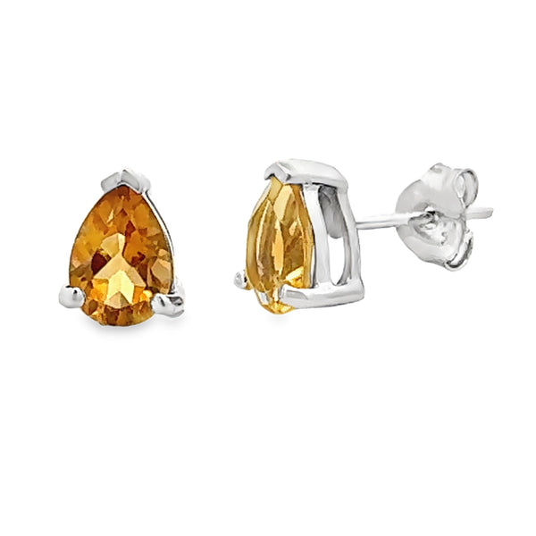 Genuine 1.27ct Citrine Stud Earrings 10KT White Gold