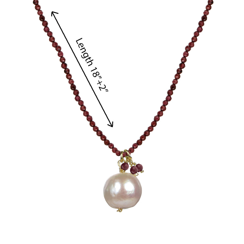 V3 Jewelry Garnet and Freshwater Pearl 18k Gold-Plated Beaded Adjustable Necklace