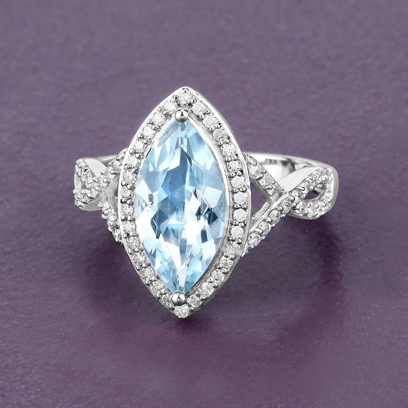 2.24 Carat Genuine Aquamarine and White Diamond 14K White Gold Ring