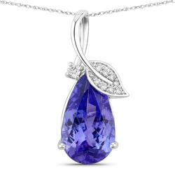 3.23 Carat Genuine Tanzanite and White Diamond 14K White Gold Pendant