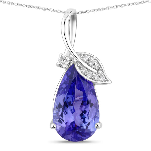 3.23 Carat Genuine Tanzanite and White Diamond 14K White Gold Pendant