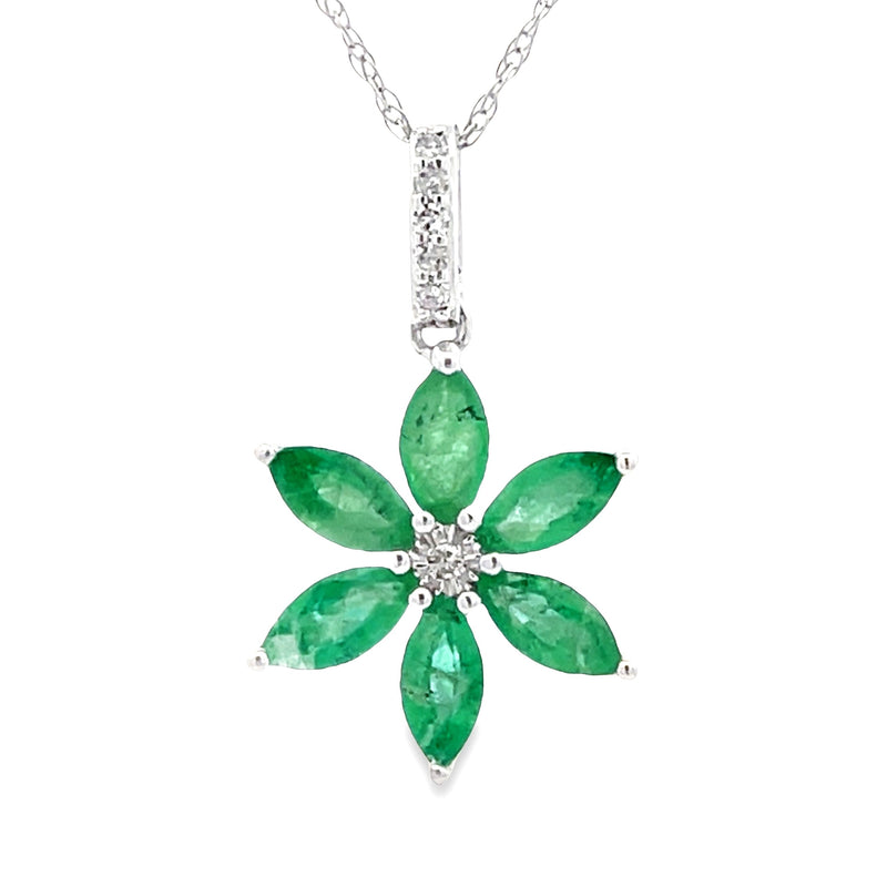 .25ct Emerald Diamond Flower Pendant 14KT White Gold