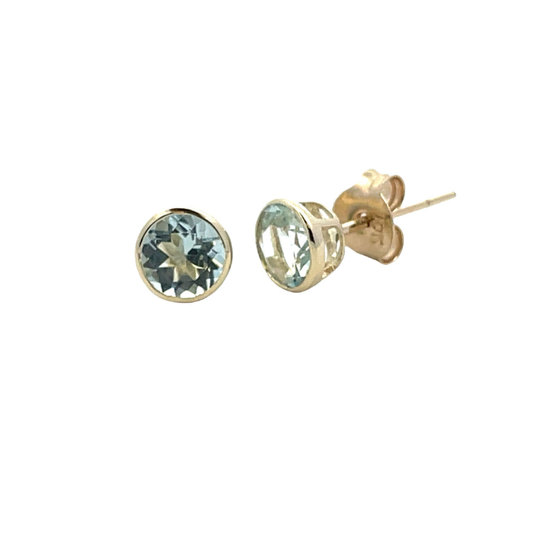 Genuine .78ct Aquamarine Stud Earrings 10KT Yellow Gold