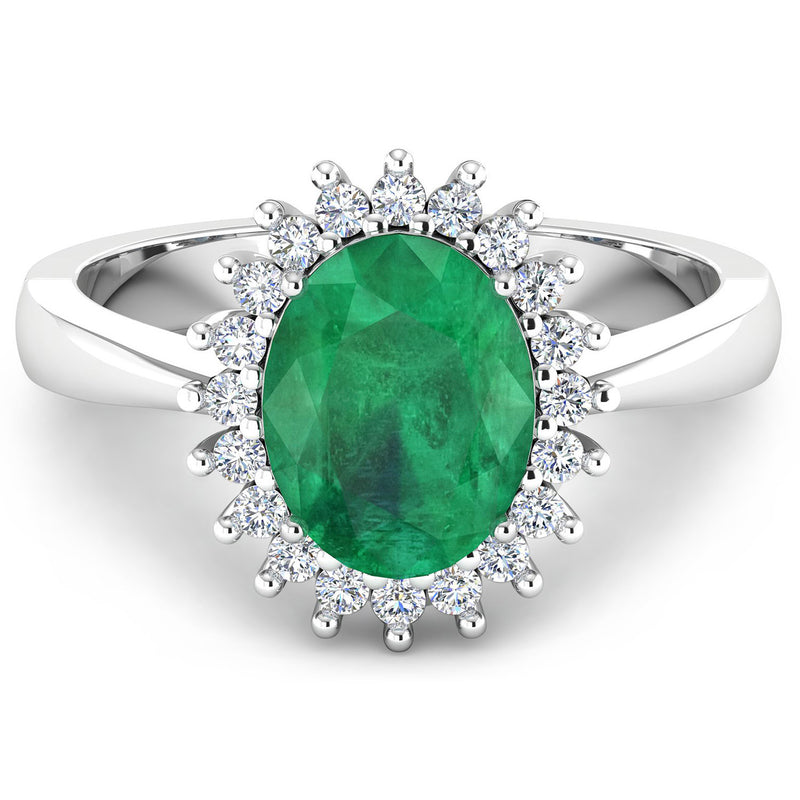 1.39 Carat Genuine Zambian Emerald  and White Diamond 14K White Gold Ring