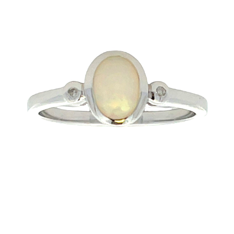 Natural .59ct Opal Diamond Ring 10KT White Gold