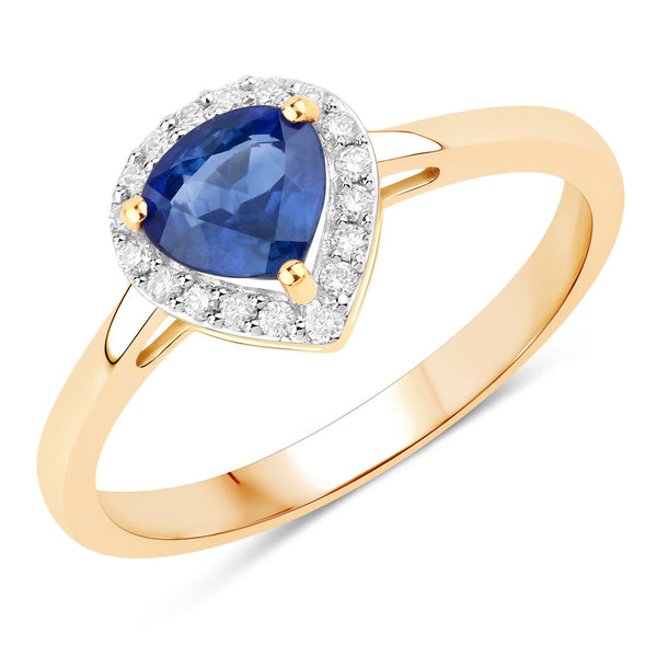 0.73 Carat Genuine Blue Sapphire and White Diamond 14K Yellow Gold Ring