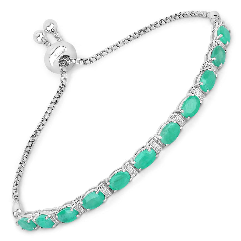 4.98 Carat Genuine Emerald and White Topaz .925 Sterling Silver Bracelet