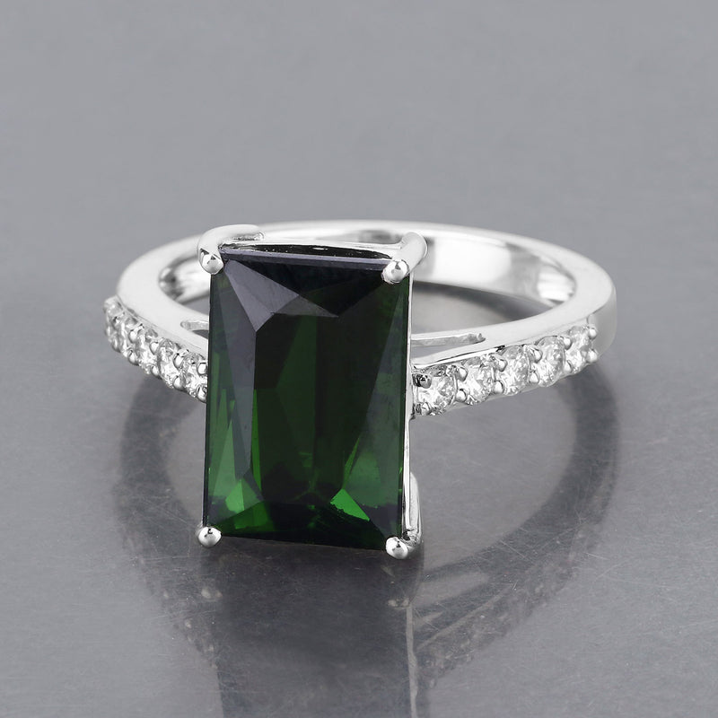 6.16 Carat Genuine Green Tourmaline and White Diamond 14K White Gold Ring