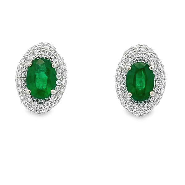 Natural 2.05ct Emerald Diamond Earrings 18KT White Gold