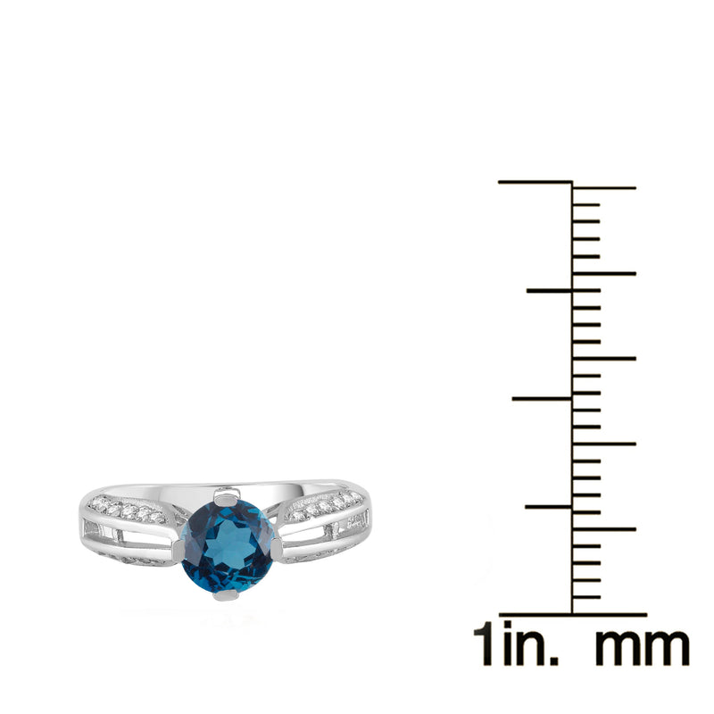 V3 Jewelry London Blue Topaz & White Topaz Solitaire Ring