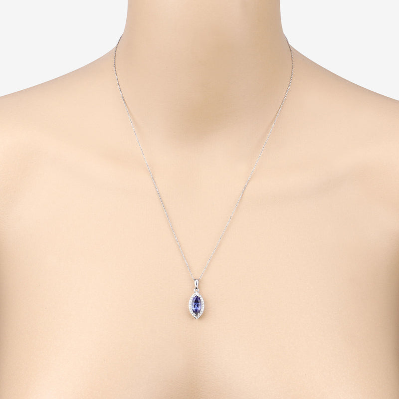 2.07 Carat Genuine Tanzanite and White Diamond 14K White Gold Pendant