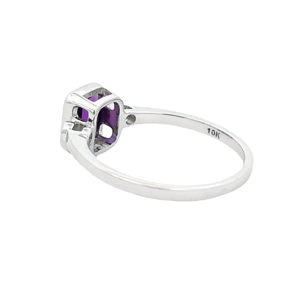 Genuine .94ct Amethyst Diamond Ring 10KT White Gold