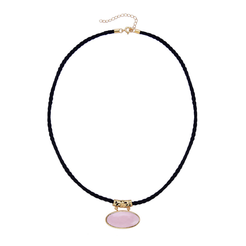 Rose Quartz Gold plated Sterling Silver Pendant with 18" Black Cord