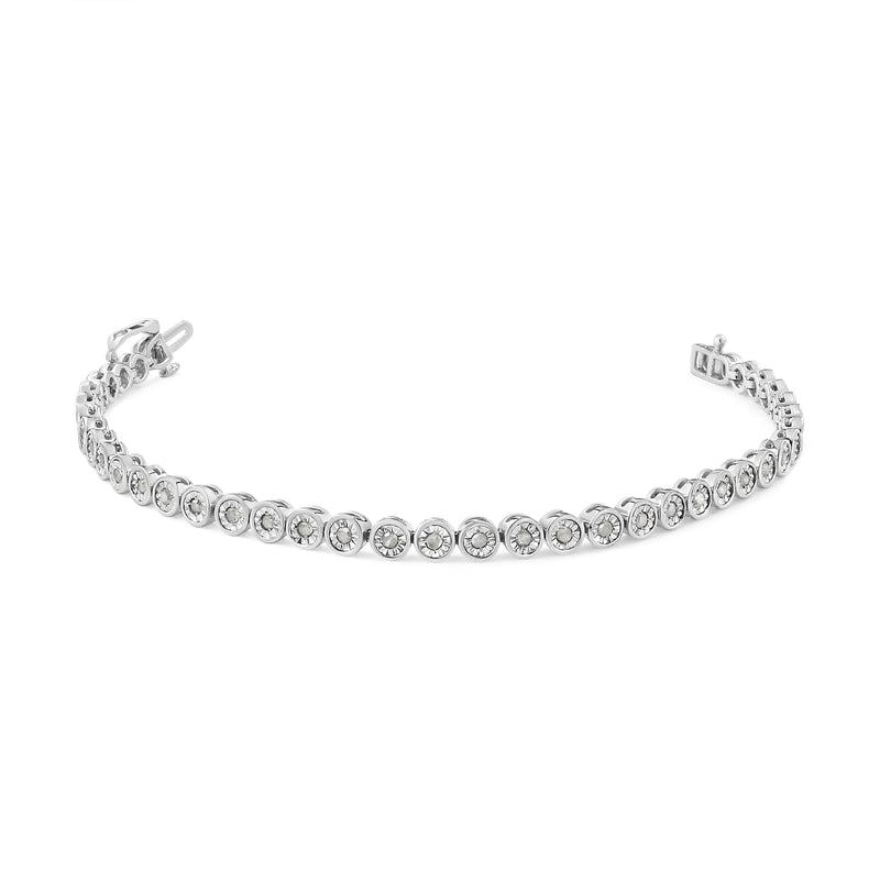 .925 Sterling Silver 1.0 Cttw Miracle Plate Set Diamond Bezel Link Design Tennis Bracelet (I-J Color, I3 Clarity)