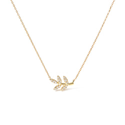 10K Yellow Gold 1/10 Cttw Diamond Leaf and Branch 18" Pendant Necklace (H-I Color, I1-I2 Clarity)