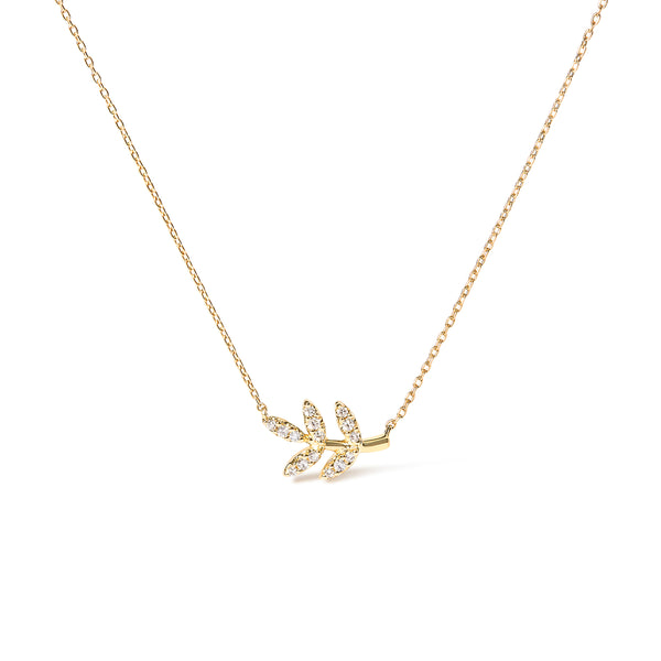 10K Yellow Gold 1/10 Cttw Diamond Leaf and Branch 18" Pendant Necklace (H-I Color, I1-I2 Clarity)