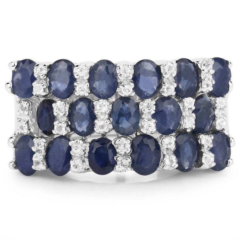 3.66 Carat Genuine Blue Sapphire and White Topaz .925 Sterling Silver Ring