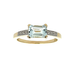 Natural .84ct Aquamarine Diamond Ring 10KT Yellow Gold