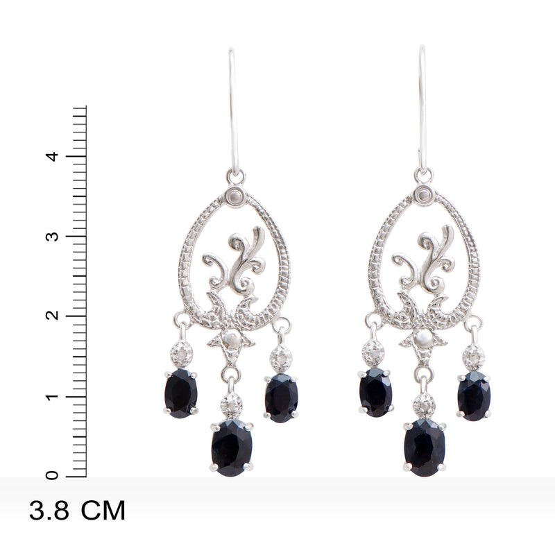 Rodium Plated 925 Sterling Silver Sapphire 0.06 Diamond Earrings for Women