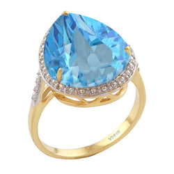 V3 Jewelry 9.50CT Natural Sky Blue Topaz 18k Gold-Plated Teardrop Solitaire Ring