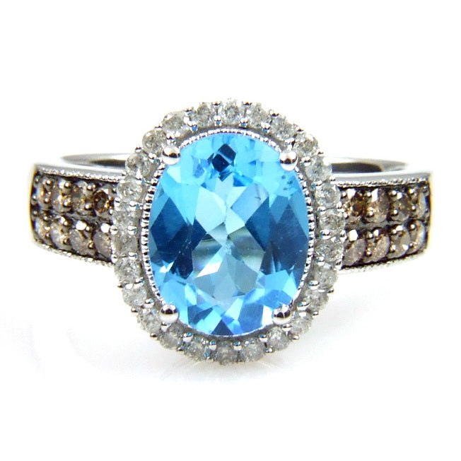 Natural 4.04ct Blue Topaz Diamond Ring 14KT White Gold