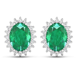 2.66 Carat Genuine Zambian Emerald and White Diamond 14K White Gold Earrings