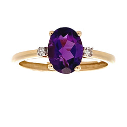 Natural 1.40ct Amethyst Diamond Ring 14KT Yellow Gold