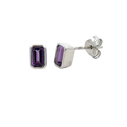 Natural .95ct Amethyst Stud Earrings 10KT White Gold