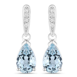 1.97 Carat Genuine Aquamarine And White Diamond 10K White Gold Earrings