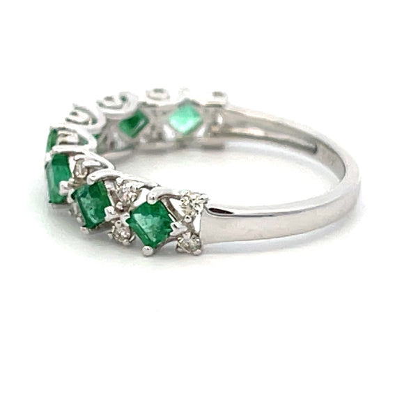 .85ct Emerald Diamond Wedding Band Ring 14KT White Gold