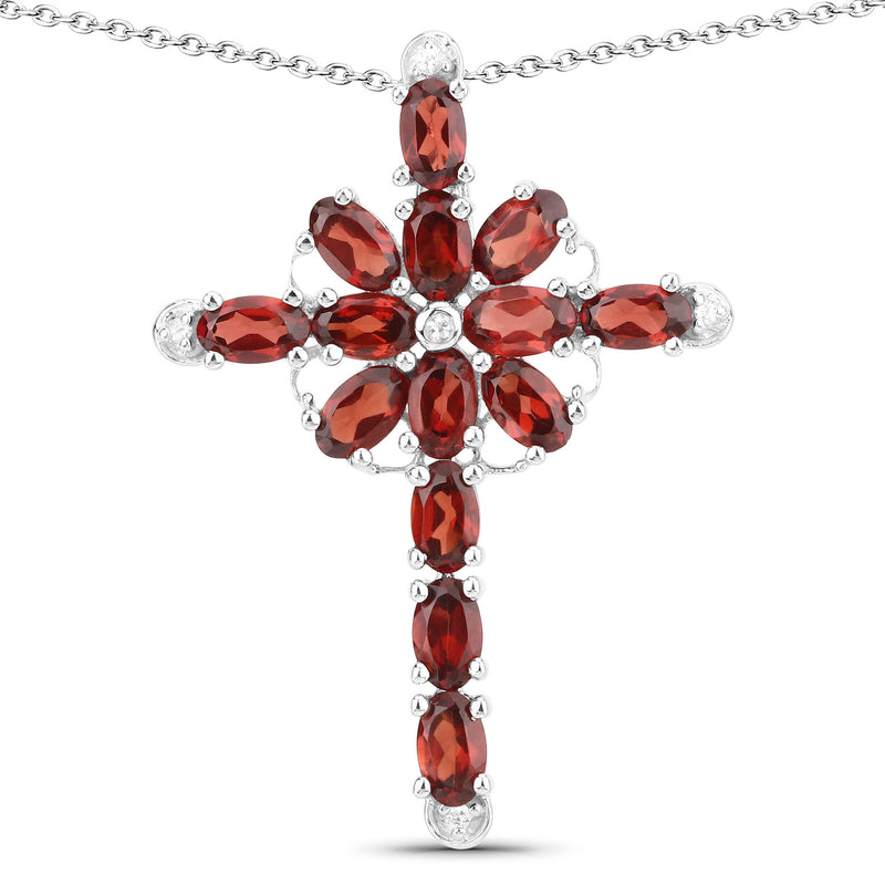 3.95 Carat Genuine Garnet and White Topaz .925 Sterling Silver Pendant
