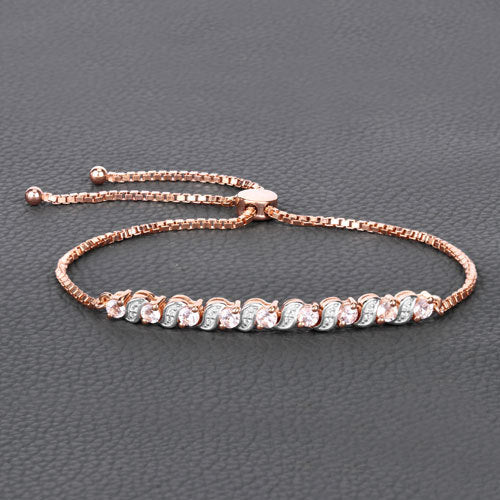 0.89 Carat Genuine Morganite and White Topaz .925 Sterling Silver Bracelet