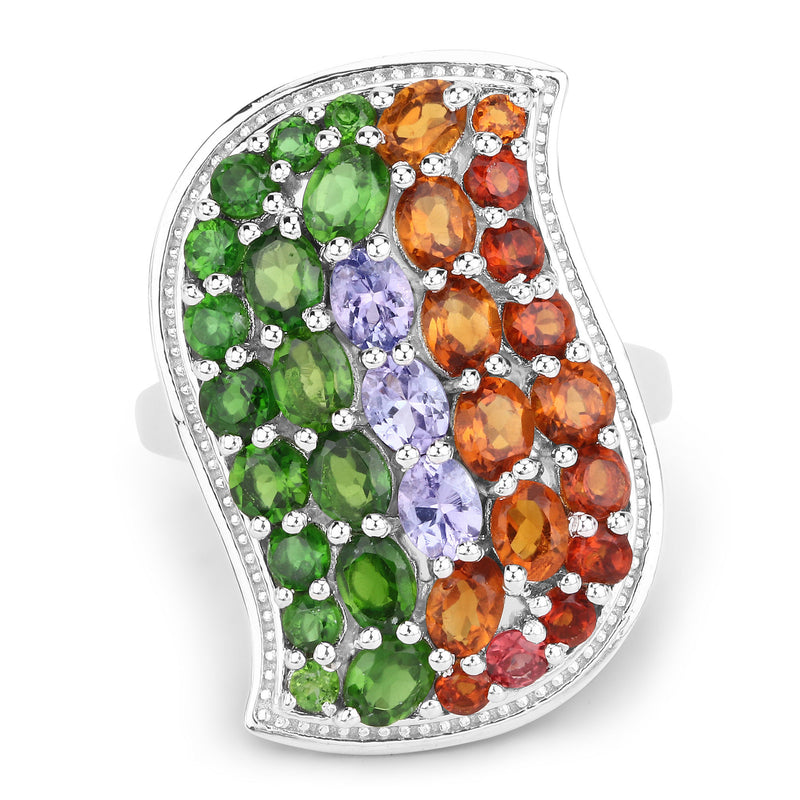 4.18 Carat Genuine Multi Stones .925 Sterling Silver Ring