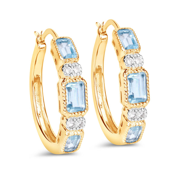 2.66 Carat Genuine Blue Topaz and White Topaz .925 Sterling Silver Earrings