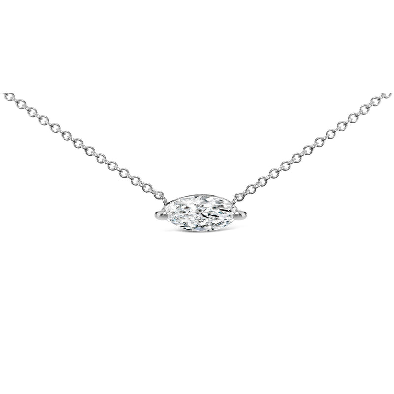 14K White Gold 1/2 Cttw Marquise Lab-Grown Diamond East West Solitaire 18" Pendant Necklace (F-G Color, VS2-SI1 Clarity)