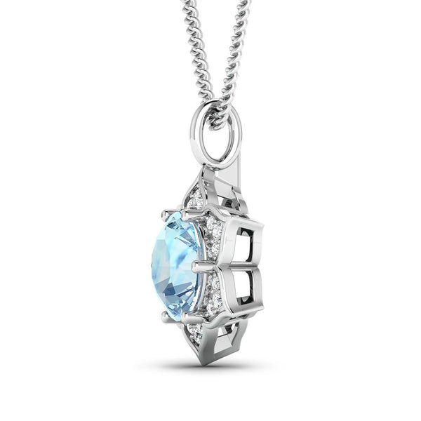 2.04 Carat Genuine Aquamarine and White Diamond 14K White Gold Pendant