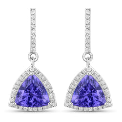 3.86 Carat Genuine Tanzanite and White Diamond 14K White Gold Earrings