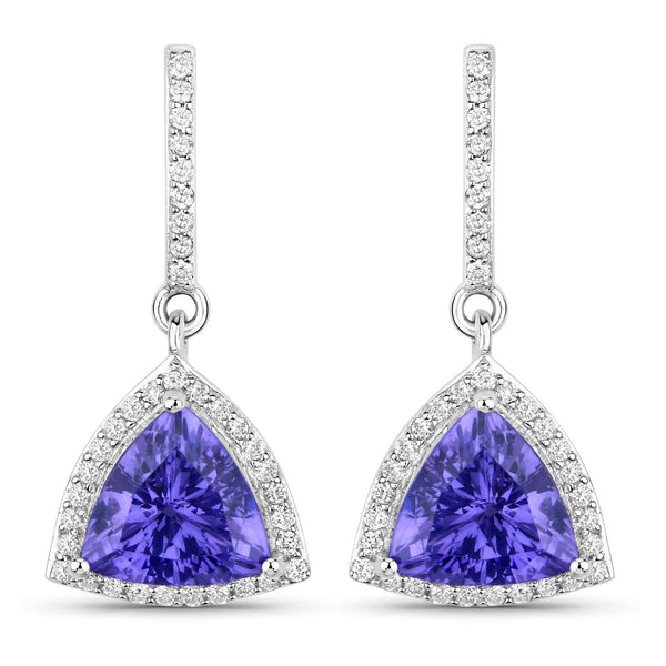 3.86 Carat Genuine Tanzanite and White Diamond 14K White Gold Earrings