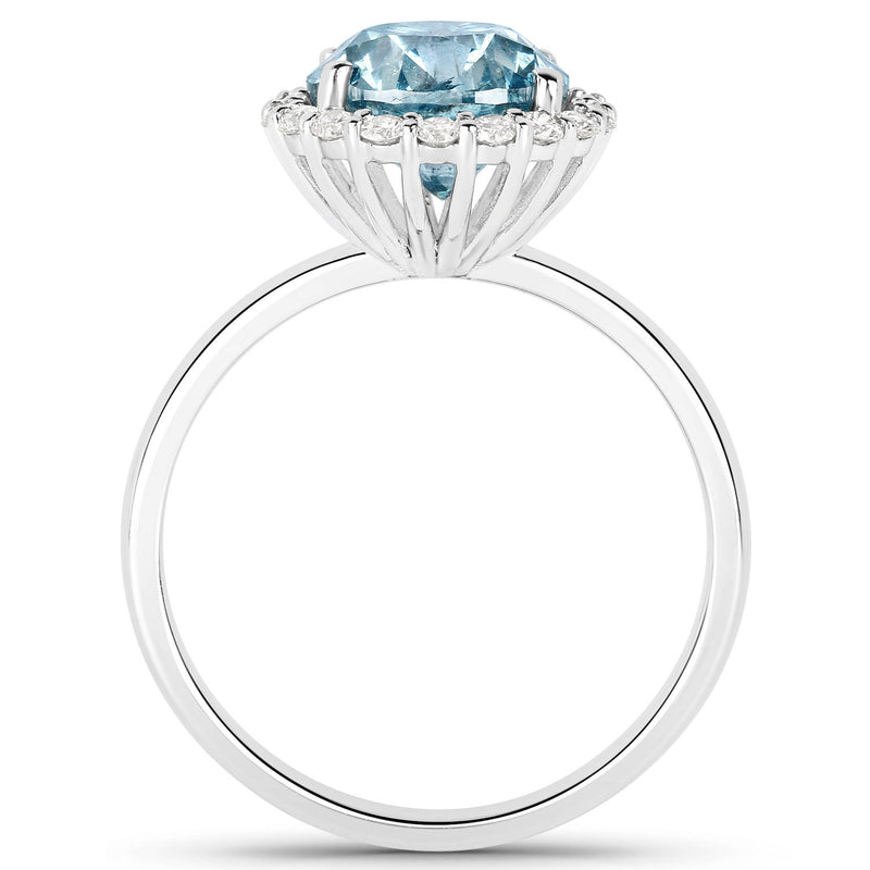 2.25 Carat Genuine Sky Blue Diamond and White Diamond 14K White Gold Ring